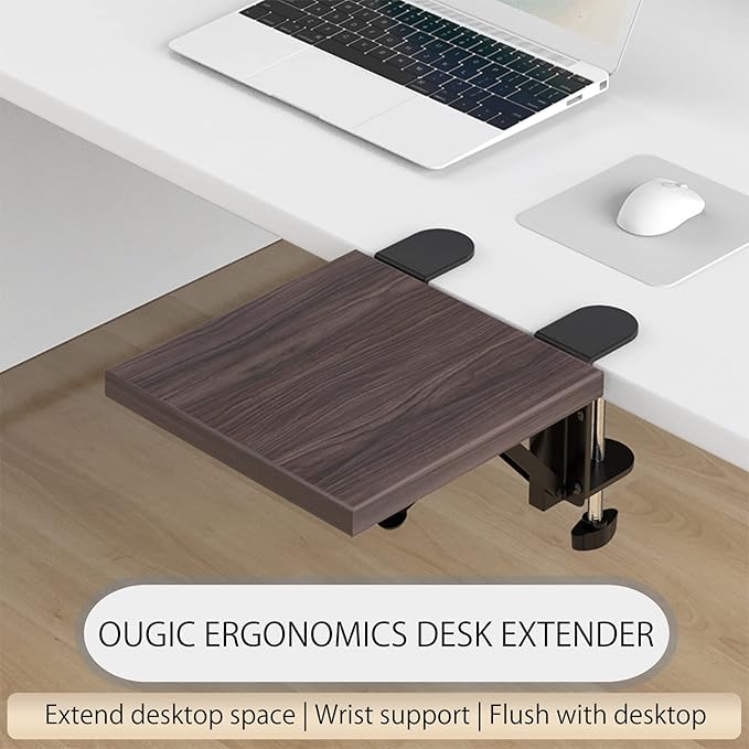 Ergonomics Desk Extender Tray, 9.5x9.1" Punch-Free Clamp on, Foldable Keyboard Drawer Tray, Table Mount Arm Wrist Rest Shelf, Computer Elbow Arm Support