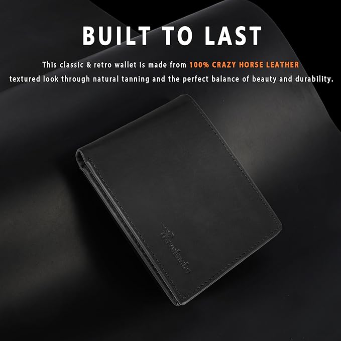 Travelambo Genuine Leather Wallet for Men with Gift Box - Handmade Bifold Stylish - Mens Wallets Rfid Blocking with 2 ID Windows