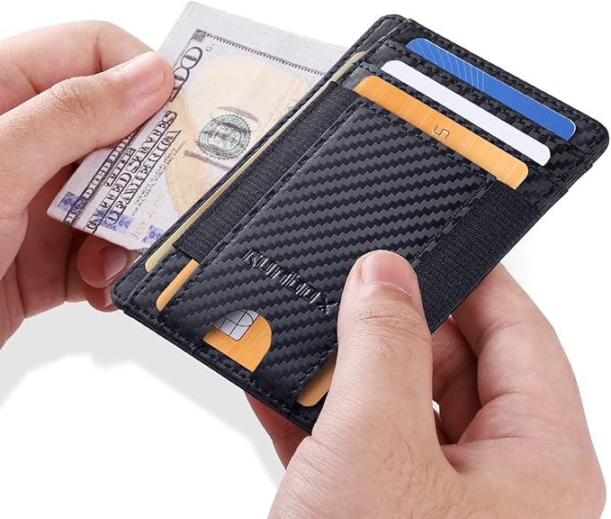 RUNBOX Slim Minimalist Wallet 8-12 Cards Front Pocket RFID Blocking Leather Small Thin Card Holder Wallets for Men and Women Gifts for Him