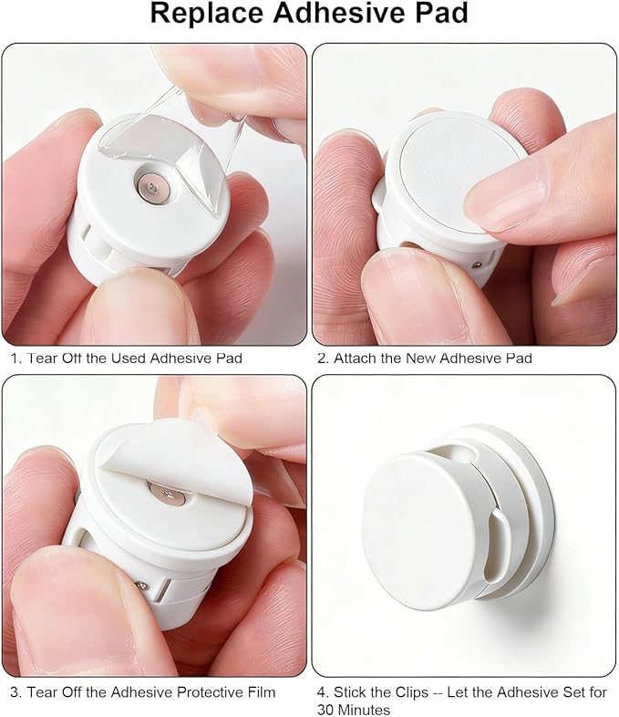 OneLeaf 8 Pack Magnetic Cable Clips, Rotatable Cable Management Clips for Desk & Wall, Strong Adhesive Cord Organizer for Phone Chargers, Ethernet & Cable Wires, Home Office Car, White