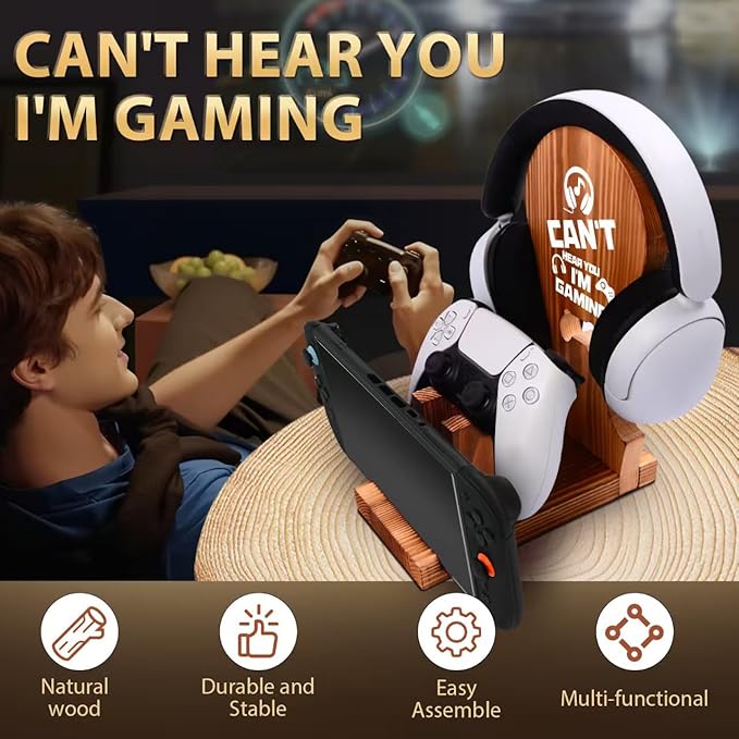 Gamer Gifts for Men Teen Boy, Gaming Room Decor for Teenage, Gaming Gifts for Boyfriend, Son, Brother, Husband, Game Stuff Accessories, Wooden Headphone and Controller Stand