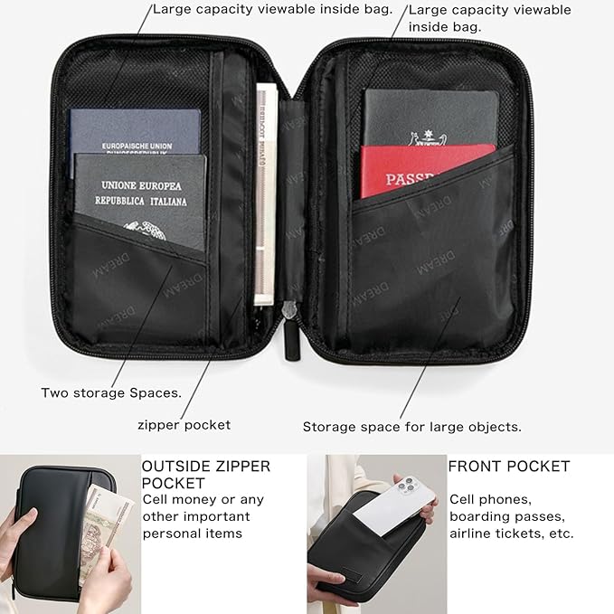 Waterproof Passport Holder, RFID Blocking Wallet, Portable Travel Document Organizer for Men & Women (Beige)