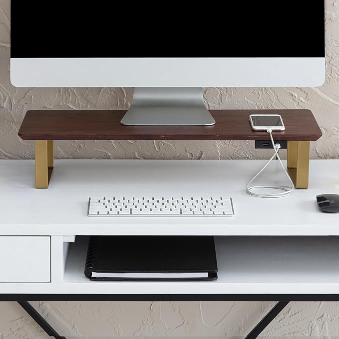 Anji Mountain Monitor Stand - Desktop Organizer & Laptop Riser, Ergonomic Monitor Riser, Space-Saving Monitor Stand for Desk, Durable Construction, Easy Assembly, Ideal for Home & Office,Walnut