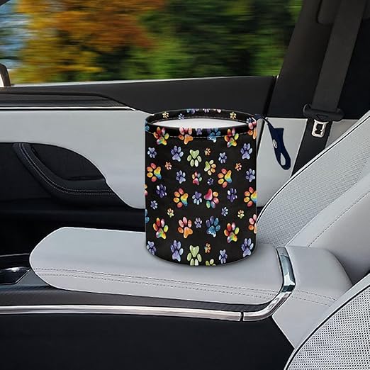Colorful Paws Car Rubbish Bag Can Reusable Hanging Auto Garbage Organization Can Bin with Adjustable Strap for Camping