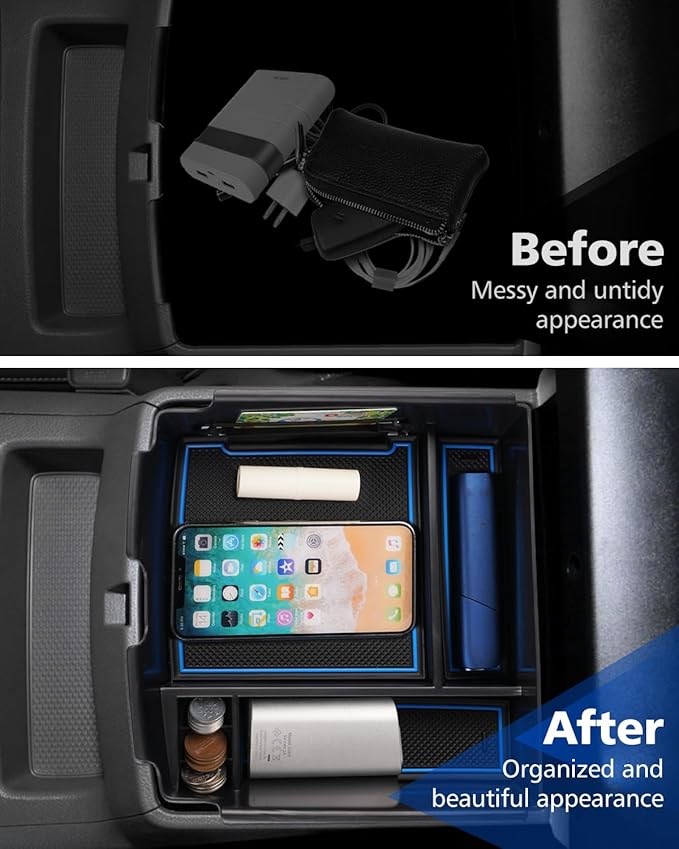 FIILINES Center Console Organizer for Kia Carnival MPV 2022-2026, Center Console Tray Secondary Armrest Storage Box ABS Insert Container with Anti-Slip Mats
