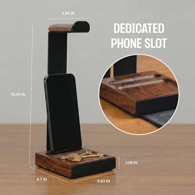COREMINDED Universal Headphone Stand for Desk, Solid Wood Gaming Headset Stand, Heavy Duty Wooden Headphones Holder, Compatible with Airpods Max and More