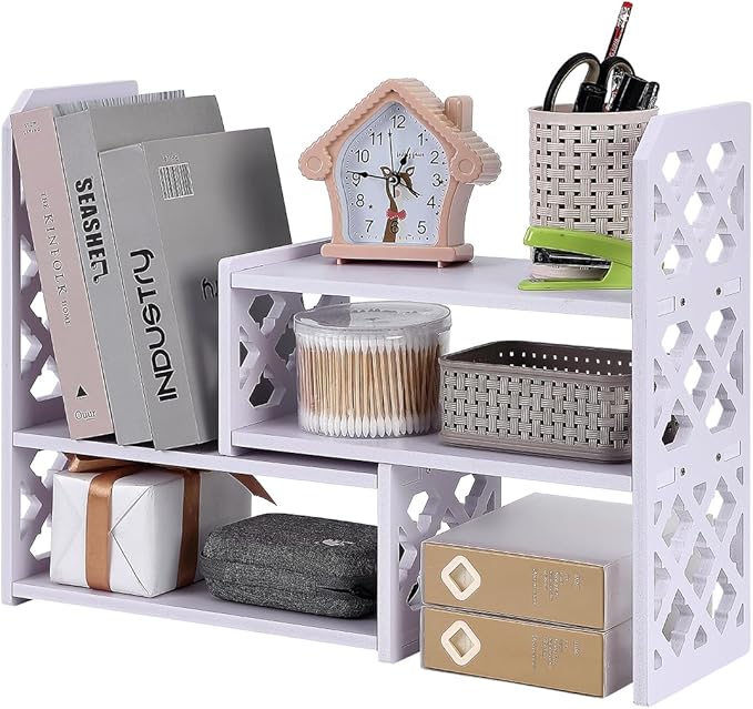 Felmis Desktop Organizers Shelves for Office Desk, Small Bookshelf for Desktop Storage, PVC Adjustable Display Shelf, Makeup Shelf for Dorm, Home Decor