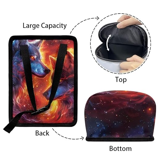 Biyejit Fire Wolf Car Trash Can with Lid Hanging Automotive Trash Bag Leak-Proof Portable Car Garbage Bin Car Accessories Interior Car Organizer