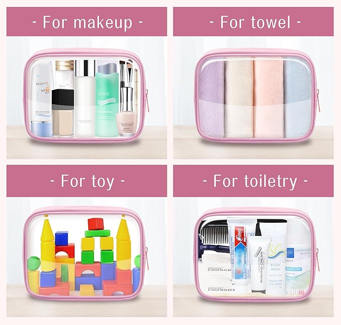 TSA Toiletry Bag Clear Makeup Bag Travel Essentials Cosmetic Bag for Men and Women Pink 2Pcs