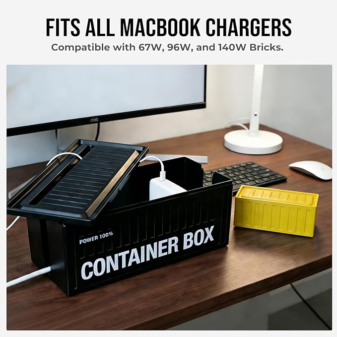NEXIL Cable Management Box - Cord Organizer Box to Hide Power Strips & Cables, Industrial Desk Cable Organizer with Retro Metal Storage Tin, Black