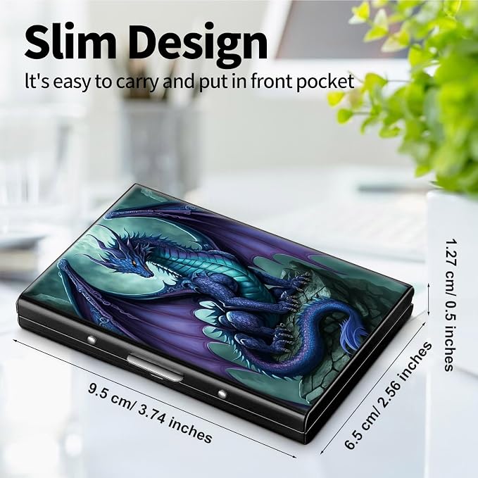 Metal Wallet, Credit Card Holder for Women Men Girls, RFID Blocking Aluminum Wallet Slim Hard Case, Mini Travel Wallet, ID Card Holder Business Card Case,Dragon
