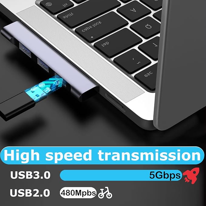 USB Hub for Laptop, USB 3.0 Hub 4-Port, 5Gbps USB Splitter for Laptop, Windows, MacBook, PC, Flash Drives, HDD, Printer, Keyboard, Mouse (Right-Side USB Hub)
