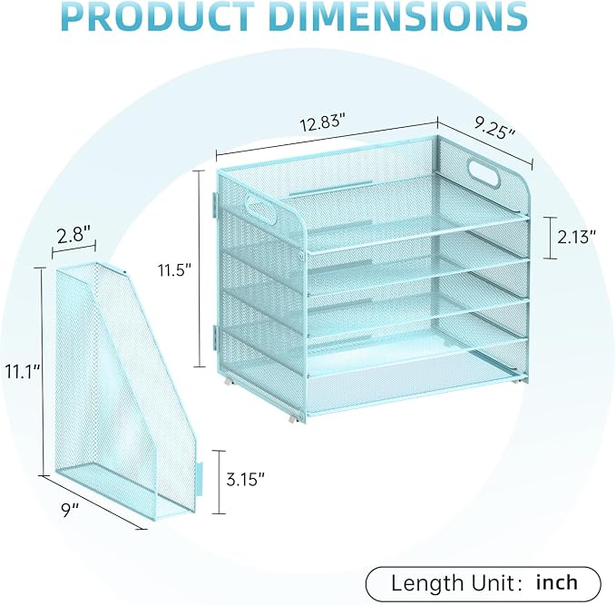 SUPEASY 5-Tier Desk Organizer with File Holder, Desk Organizers and Accessories, Paper Organizer for Desk, Mesh Desktop File Organizer, Workspace Organizers for Office School Home, Blue