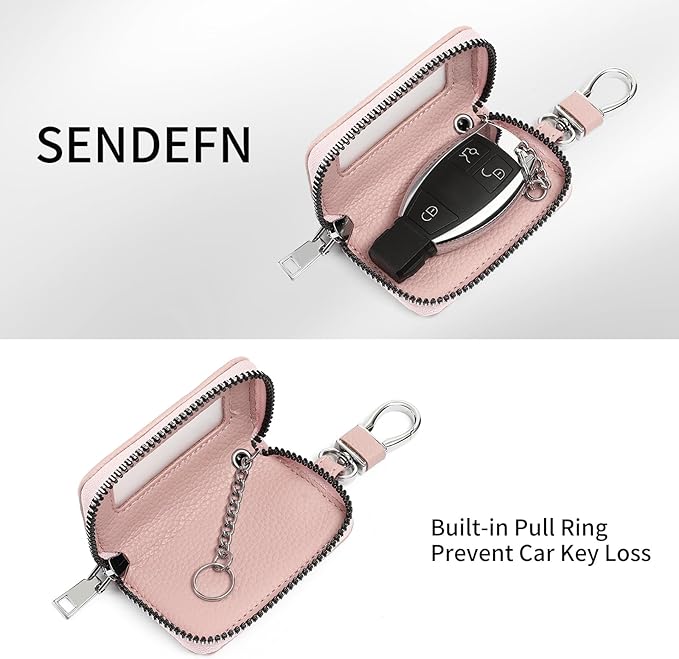 SENDEFN Universal Car Key Fob Case Leather Smart Remote Keychain Protector Holder