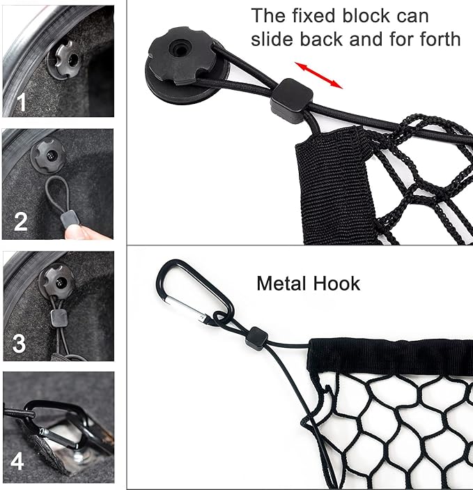 BAILALIBO Cargo Net Stretchable. Adjustable Trunk Nets for SUV, Cars, Jeep and Trucks, Small Automotive Elastic Storage Net with Hook, Car Organizer Net (43.3x15.8 Inch)