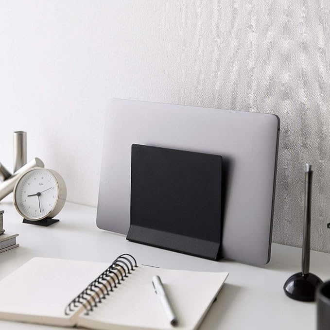 Yamazaki 4499 Slim Laptop Stand, Black, Approx. W 6.3 x D 2.2 x H 6.0 inches (16 x 5.7 x 15.2 cm), Tower Tower Laptop Storage, Vertical Placement, Space Saving