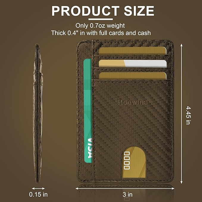 Hoewina Slim Wallet for Men, Credit Card Holder Wallet, Minimalist Design - RFID Blocking Front Pocket Leather Thin Wallet for Men and Women（Carbon Fiber Coffee）