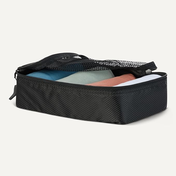 Amazon Essentials 4-Piece Space-Saving Packing Cubes Travel Accessories Set, Luggage Organizer with Double Zipper, Mesh Top, Small, Black (Previously Amazon Basics)