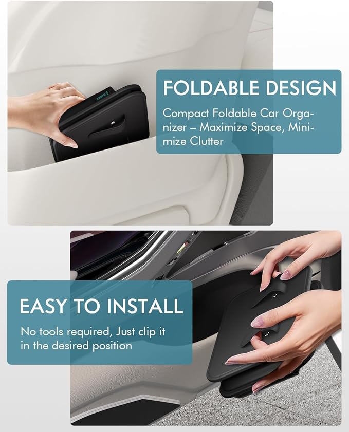 FLORICH Upgrade Car Door Organizer, Small Leather Foldable Hanging Organizer and Trash Can 2-in-1, Multi-Function Mini Storage Box Garbage Can for Car Back Seats and Side Door-2Pack