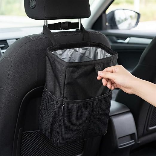 3.5 Gallon Leak-Proof Car Trash Can with Hook and Loop Lid and Handle, Waterproof Portable Hanging Auto Garbage Bag, Large Capacity Waste Bin for SUV, Truck, RV, Camping & Office (Black)