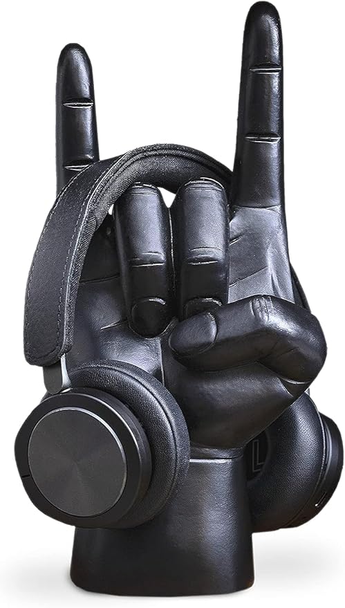 Luckies Headphone Stand - Headphone Holder - Rock On Hand - Headset Stand - Mens Jewellery Holder - Mens Desk Accessories - Controller Holders - Guitar Accessories - Desk Tidy - Dad Rock Gifts - Black