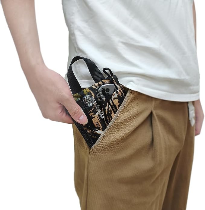 EDC Pocket Organizer for Men, Multitool Compact Platy Pouch with Zipper & Paracord Lanyard, Heavy-Duty 600D Oxford Fabric Durable Tool Storage and Carrying Bag