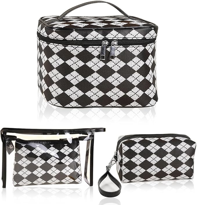 Makeup Bag 4 Pcs Waterproof Cosmetic Bag Set Portable Travel Cosmetic Bag Multifunction Organizer Storage Bag Toiletry Bag forWomen and Girls (BLACK)