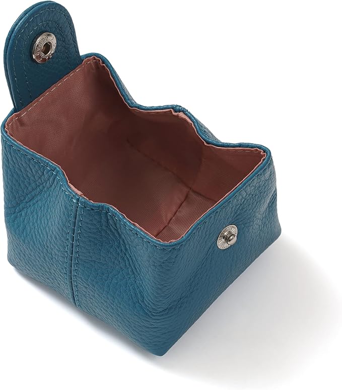 Cockatoo Genuine Leather Coin Pouch Change Holder, Mini Snap Pocket Wallet for Men Women (Azure, Large)