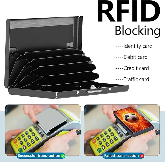 Credit Card Holder, Art Fire Football Design Mini RFID Blocking Aluminum Wallet Slim Metal Hard Case Shell Travel Wallet ID Case Small Credit Cards Case Business Cards for Women Men Girls