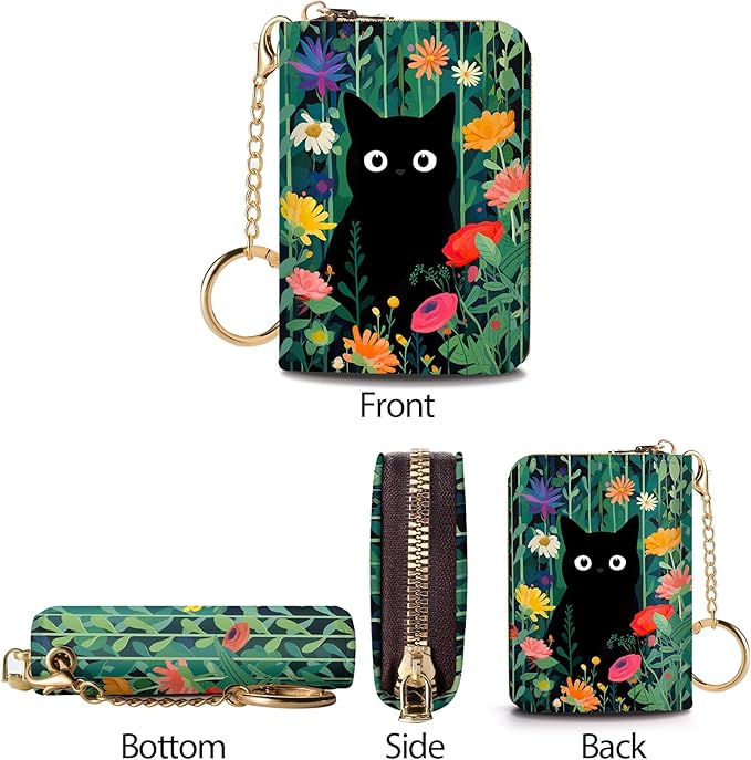 Credit Card Holder RFID Wallet, Small Card Holder Wallet for Women with Keychain Zipper, Funny Leather Print Credit Card Wallets Accordion Gift