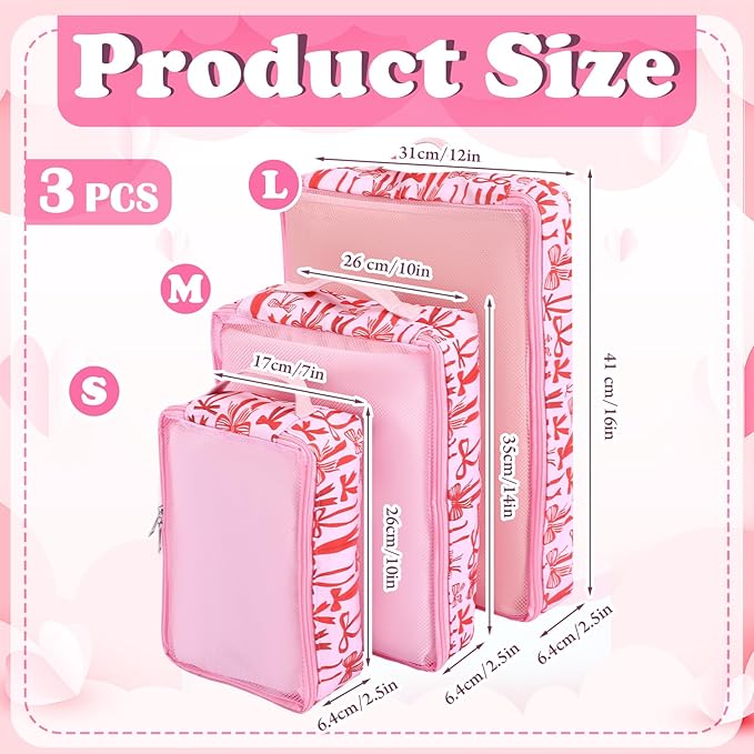 Shinylin 3 Sets Compression Packing Cubes for Travel Women Packing Cubes Set Travel Compression Bags Nylon in Various Sizes Zip Pouches for Tour Luggage Suitcase Accessories Storage