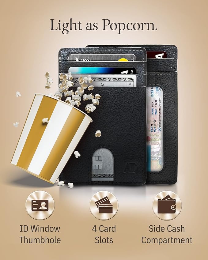 Access Denied REAL LEATHER Slim Minimalist Mens Wallet - Thin Front Pocket RFID Credit Card Holder Wallets For Men Holiday Gifts For Him