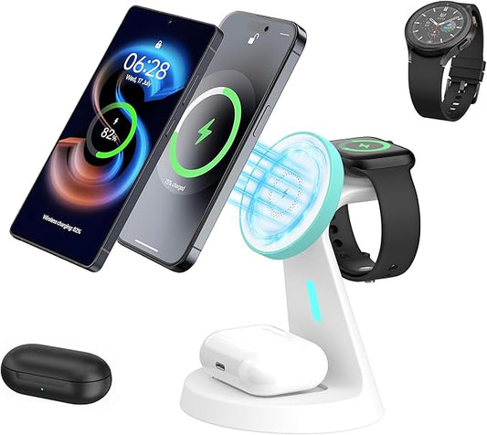 𝟐𝟎𝟐𝟔 𝐍𝐞𝐰 Magnetic Wireless Charger for Samsung & Apple Devices, 3 in 1 Charging Station Magnetic Charger Stand simultaneously Compatible with Samsung and Apple Series.