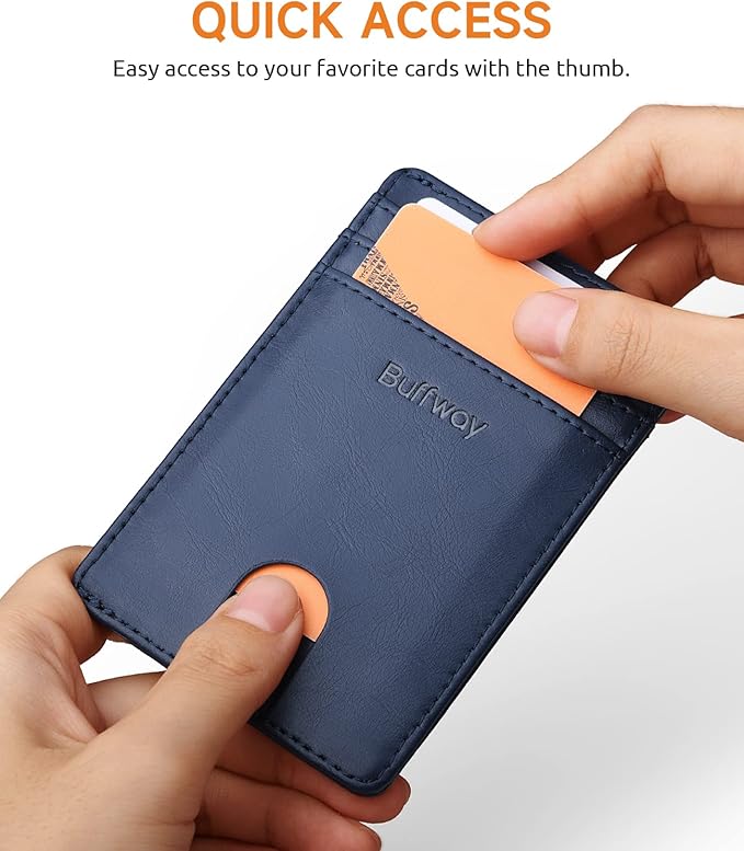 Buffway Mens Slim Wallet, Minimalist Thin Front Pocket Leather Credit Card Holder with RFID Blocking for Work Travel | Minimalist, Thin, Front Pocket, Credit Card Holder, RFID Blocking, for Work Travel