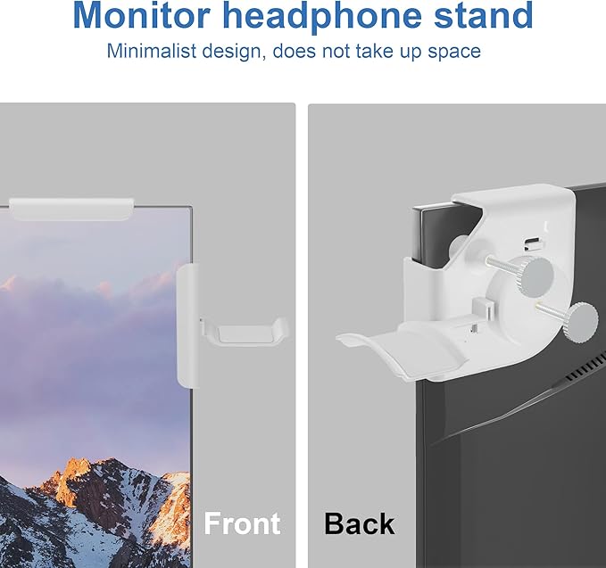Headphone Holder for Screen, Plastic Headphone Stand, Headset Stand Suitable for AirPods Max, Sony, Bose, Beats and More (White)