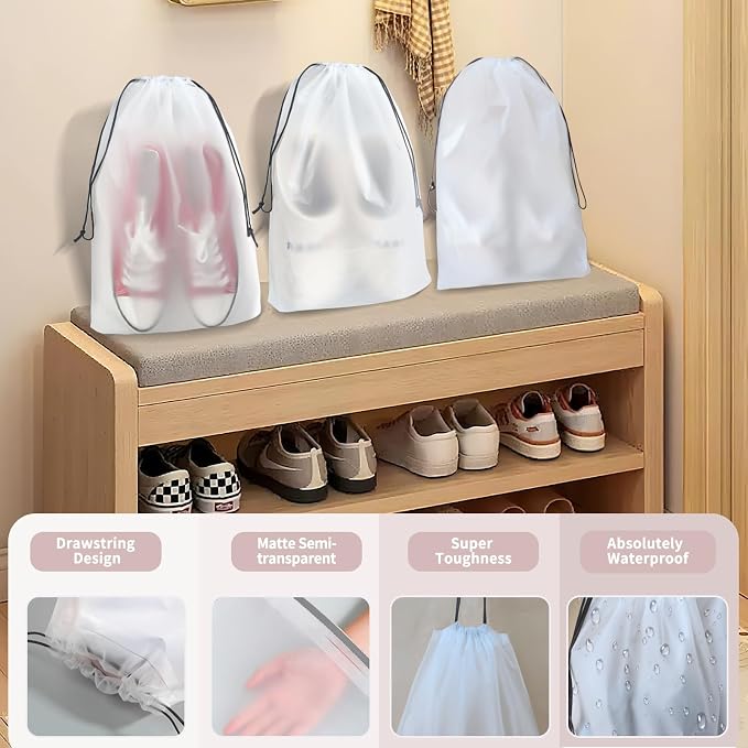 20 Pack Shoe Bags for Travel, 11.8" x 15.7" Waterproof Travel Shoe Bags for Packing, Large Clear Shoe Organizers Pouch with Rope, Portable Drawstring Shoes Storage Bag for Men & Women