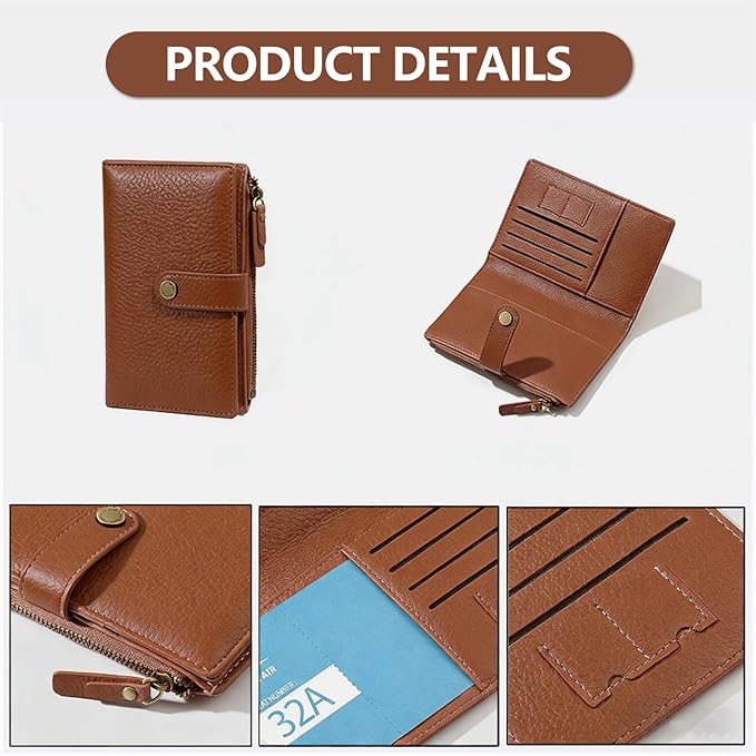 Slim RFID Blocking Passport Holder Wallet,PU Leather Travel Card Organizer,Lightweight Passport Case for Women Men (Brown)