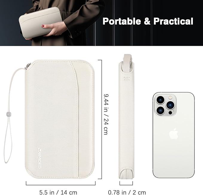 MoKo Family Passport Holder for 5, RFID Blocking Passport Wallet for Men Women, Travel Wallet Holder with Multiple Compartments, Travel Document Organzier for Cards, ID, Tickets, Keys, Beige