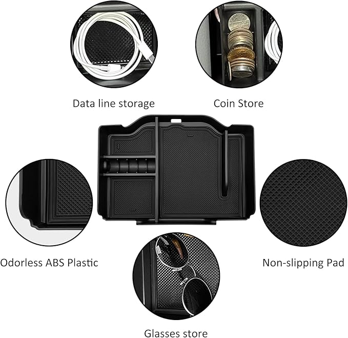 JOJOMARK Center Console Organizer fits for Dodge RAM 2025 2024 2023 2022 2021 2020 2019 1500 2500 3500 Accessories Interior Storage Box Armrest Storage Tray (Black)