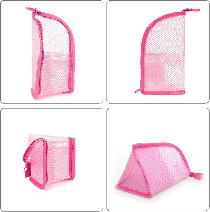 patu Standing Travel Toiletry Bag - Transparent Waterproof PVC Mesh Pouch with Triangle Design for Bathroom Essentials & Personal Care, Magenta