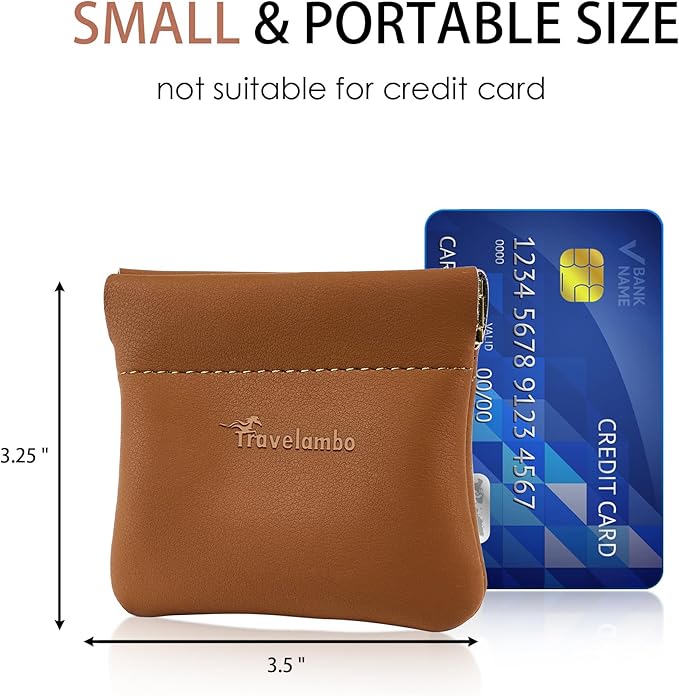 Travelambo Leather Squeeze Coin Purse Pouch Change Holder For Men & Women