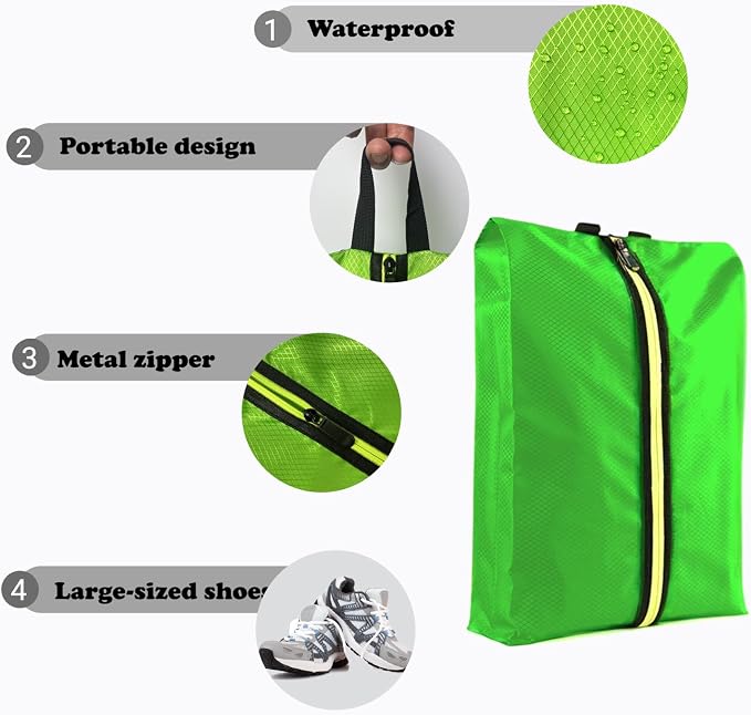 Shoe Bags for Travel, Large Capacity Waterproof Portable Shoe Bags with Zipper, Golf soccer cleats Shoe Bag, Multi-Functional Travel Shoe Pouch for Men & Women (Green)