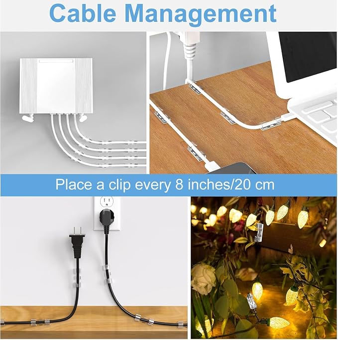 40 PCS Clear Adhesive Cable Clips, Strong Wire Holders for Cords, Durable Cable Management Clips & Cord Clips for Home Office Car Desk Wall TV PC Ethernet Cable