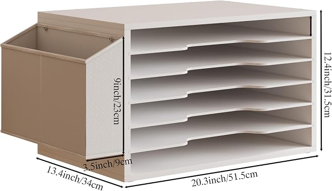 Unionly 12x18 Construction Paper Organizer,6-Tier Adjustable Literature Organizer,Large Wooden File Sorter with Side Pocket,Office Mailbox for Home,Classroom,Office (White, Large 6 Slots)