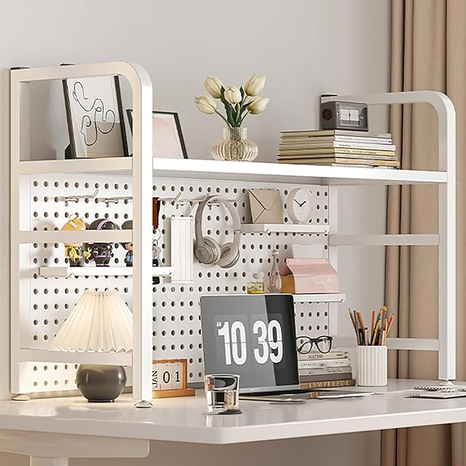 Desk Extender, Desk Organizer Shelf, Peg Doard Display Stan, Load Bearing Capacity 50kg/110lb, Desk Extender Pegboard Workstation, for Table Accessories(White,95x68x20cm/37x27x8in)