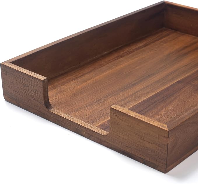 Wood Letter Tray, Acacia Wood Desk Tray, Wooden Desk Organizer, A4 Paper, Document, File, Mail, Magazine Storage Basket for Office, Classroom, Home Desktop