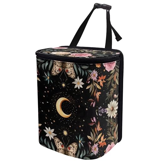 Daisy Moon Print Cars Trash Can with Lid Car Garbage Can Car Waste Basket, Leak-Proof Cars Trash Bin, Van Truck Trash Hanging Sedan Accessories Interior Organizer Bag