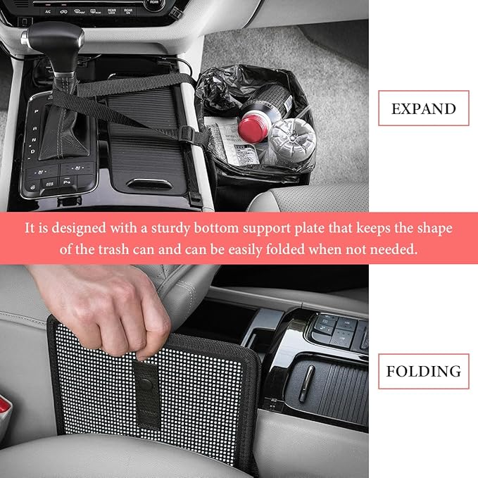 Car Foldable Trash Can, Bling Rhinestone Oxford Garbage Container Hanging Waterproof Organizer, Mini Crystal Dustbin Waste Basket Leakproof Trash Bin for Car Office Kitchen (White)