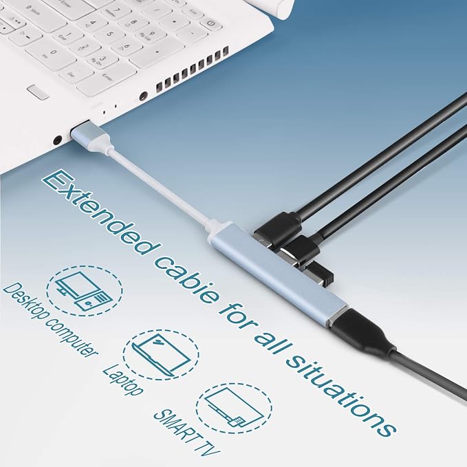 4-Port USB Hub Port Splitter: USB Port Expander - USB 3.0 Hub USB Dongle Multiport for Office Laptop PC Dell HP - Aluminum Alloy