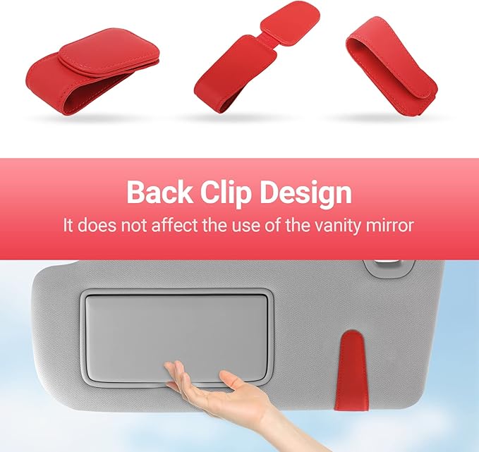 KanSmart Sunglass Holder for Car Visor Sunglasses Clip Magnetic Leather Glasses Eyeglass Holder Interior Car Accessories for Woman Man - 2 Packs Red